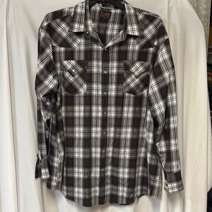 Plaid Long Sleeve Shirt in Dark Brown, Black and White